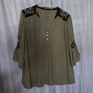 Olive Green Embroidered Blouse 3X